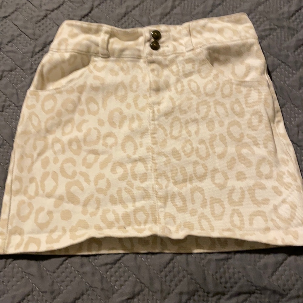 Girls Leopard Print Denim Mini Skirt